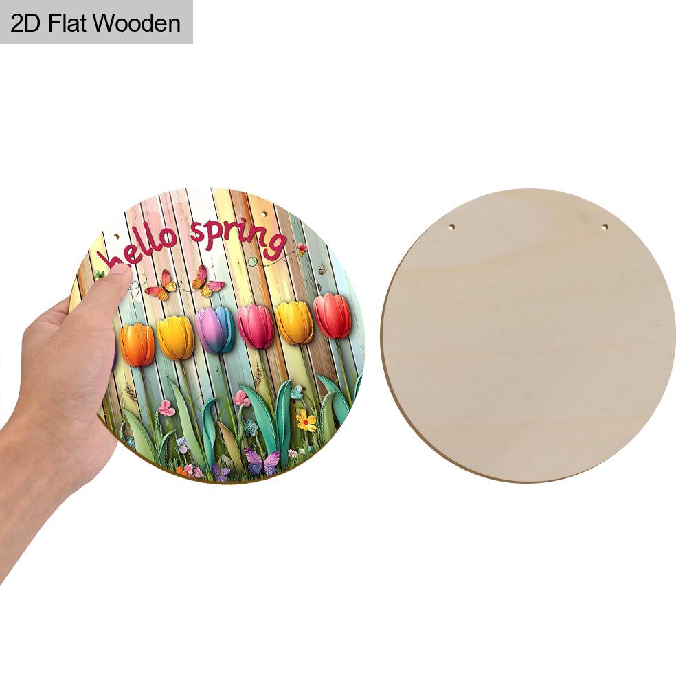 2D Flat, 1pc Hello Spring Colorful Tulip Wooden Hanging Sign Spring Party Ornament Perfect for Home Wall and Entry Door Decoration Garden Decoration