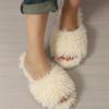 Bavlněné pantofle, Zimní pantofle s dlouhým vlasem pro dámy, Vnitřní plyšové pantofle s otevřenou špičkou