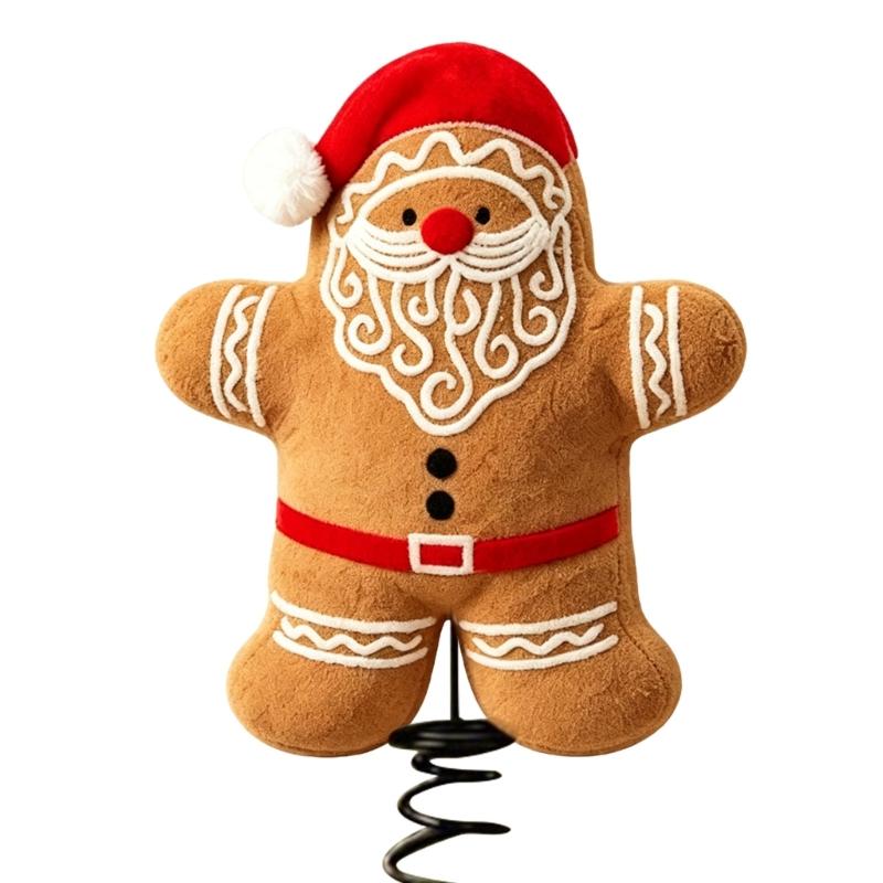 Character Christmas Tree Top Decoration with Fabric Styling and a Coil Spring Base for Home, Office, or Retail Displays