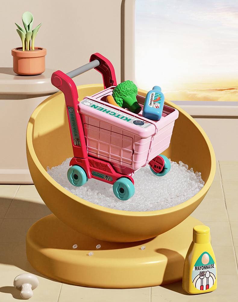 Mini Kitchen Playset: Pretend Play Shopping Cart & Cooking Toys for Kids