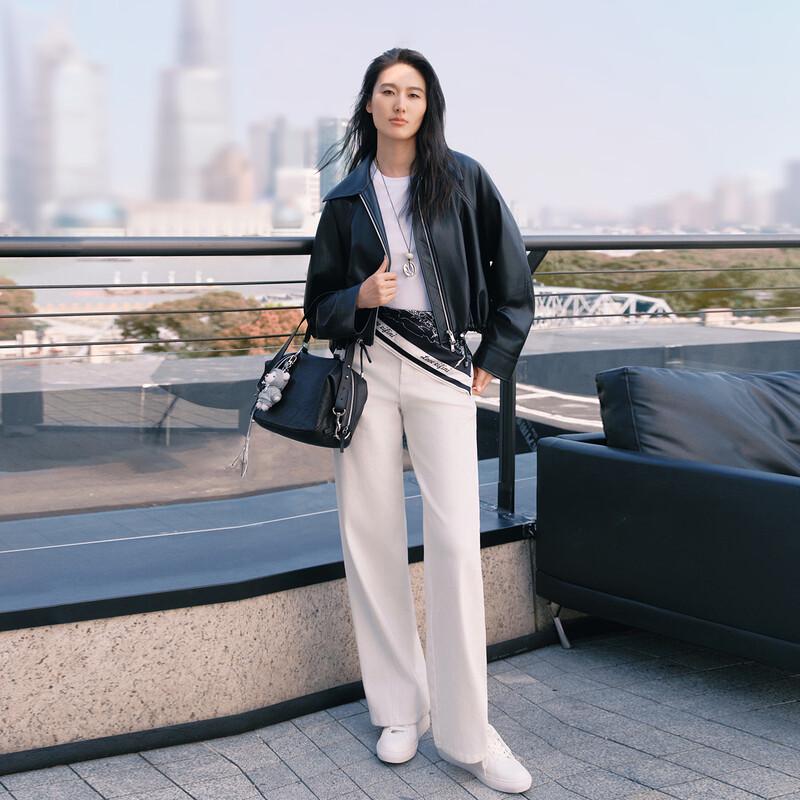 Eifini Stylish Short Lapel Leather Jacket