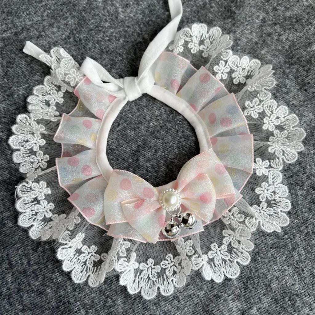 Cat Dog Bibs Collar Floral Embroidery Lace Neck Scarf For Pet Bowknot Accessories Necklace Strap Bandanas
