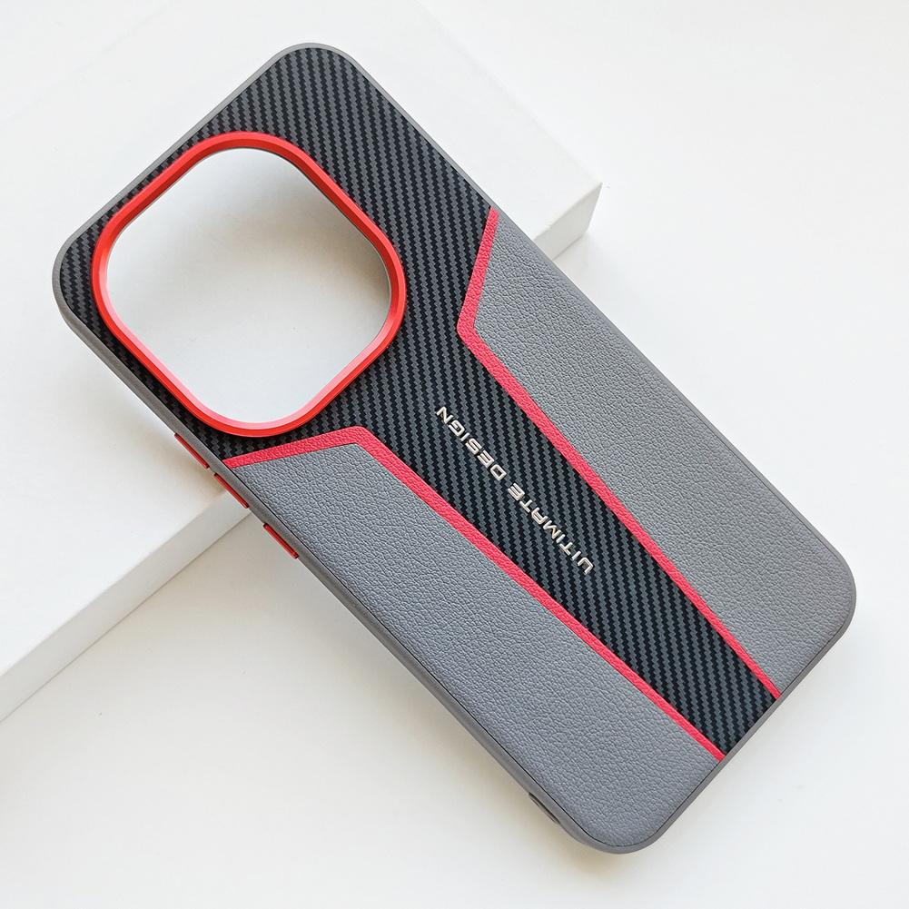 Red Spliced Carbon Fiber Leather Phone Case For IQOO 15 Ultra 13 Iqoo Z11 Turbo Z10 Turbo Pro + Lens Heightening Protects Cover
