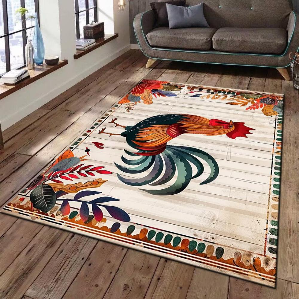 Retro American Large Rooster Carpet Living Room Sofa Decor Rug Kitchen Dining Table Floor Mat Farmhouse Rug Hallway Nonslip Rug
