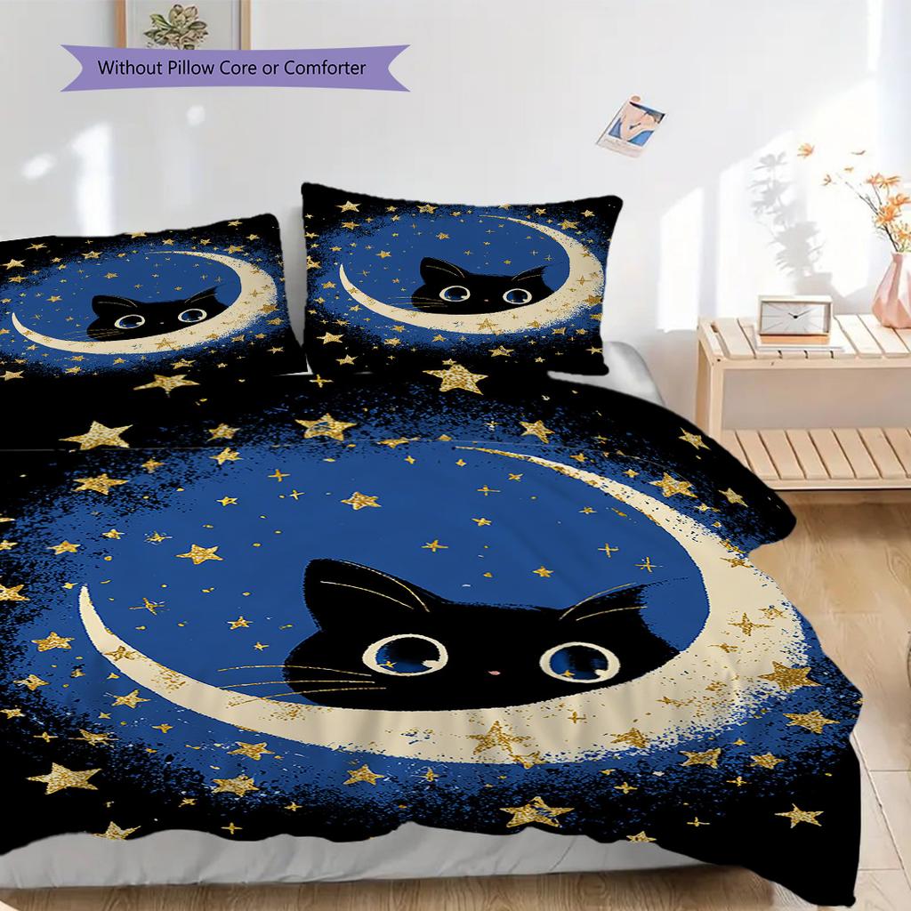 Set Copripiumino Trapuntato con Motivo Gatto Nero Federa Decorazione per la Casa Regalo di Compleanno (1 * copripiumino + 2 * federa, senza nucleo)