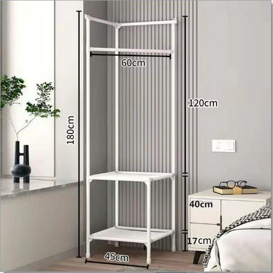 Corner Shelf & Coat Rack: Floor-Standing Bedroom Organizer for Clothes & Storage.