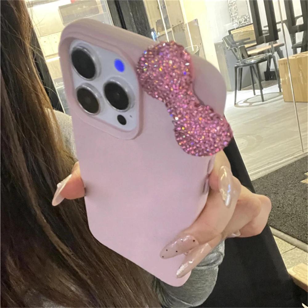 Étui de Luxe Paillettes Strass 3D Nœud Papillon Motif Litchi Cuir PU Pour iPhone 16 15 14 12 11 Pro Max 13 Mini X XR 7 8 Plus SE