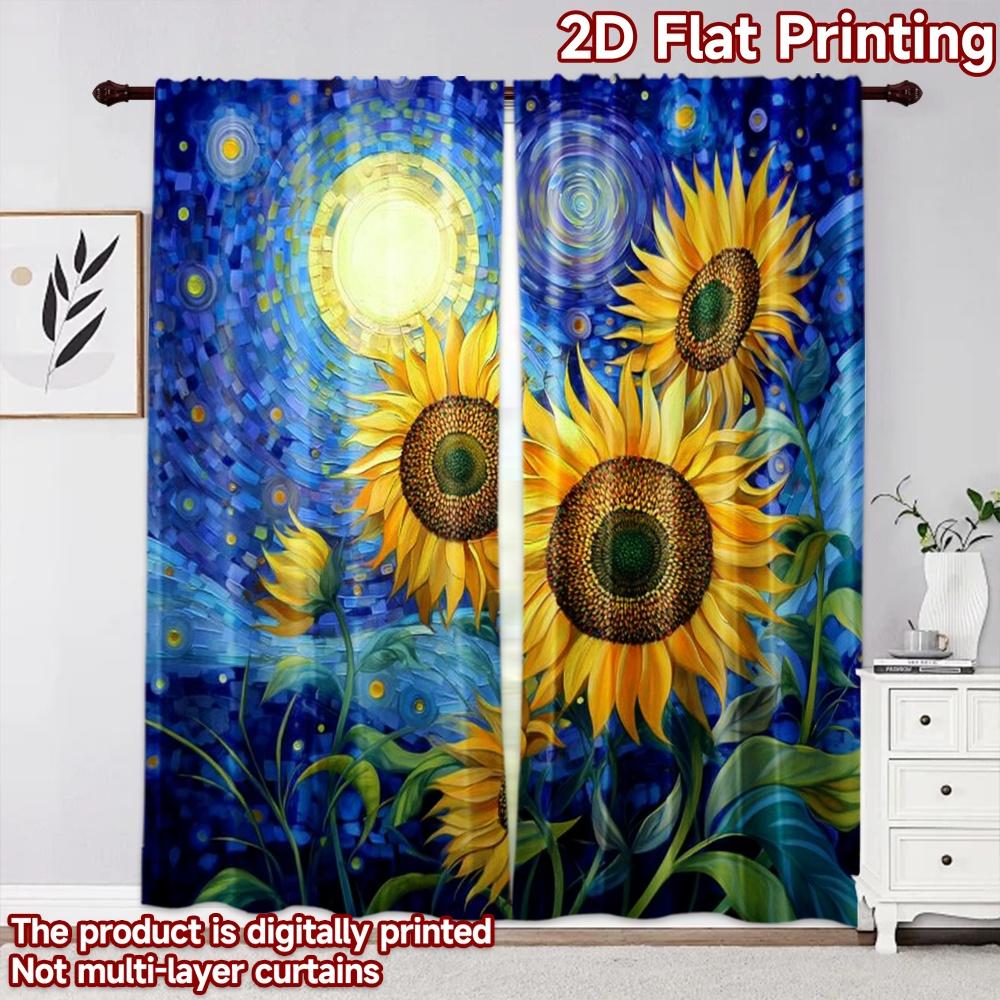 2D Flachdruck 2 Stück Vorhang Partyvorhang Sternennacht Sonnenblumen Digitalbedruckte Polyester Vorhänge Ganzjahres Party & Feiertag