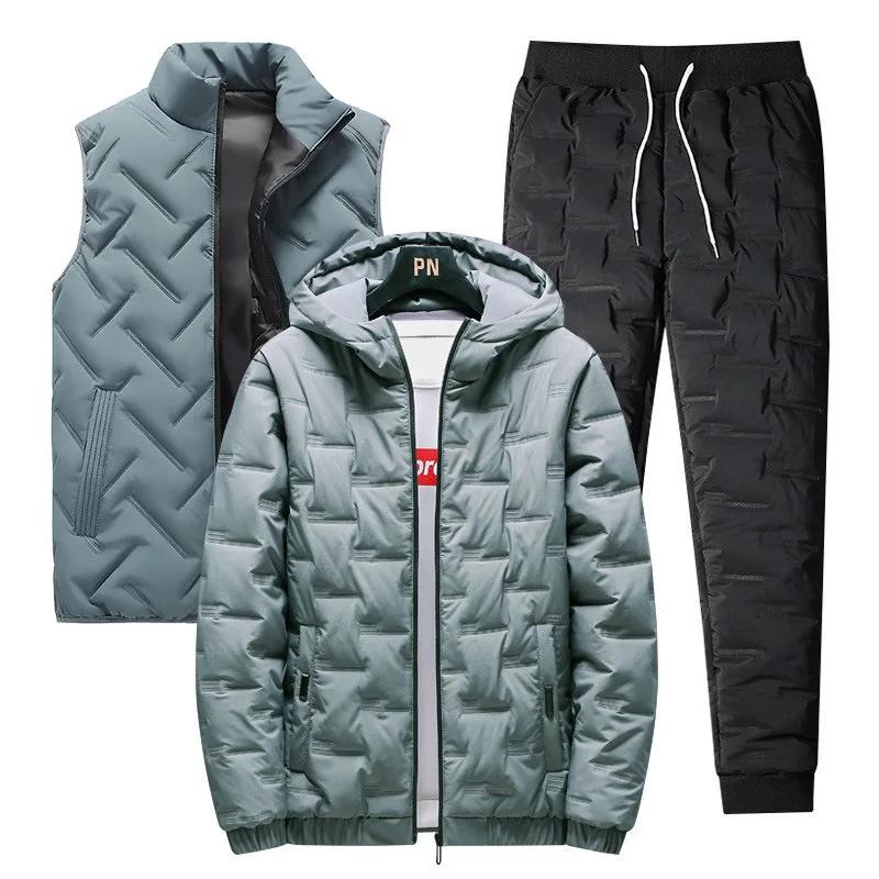 

Мужские комплекты Зимнее утепленное мужское хлопковое пальто Модный повседневный спортивный комплект из трех предметов с капюшоном и хлопковой подкладкой Парки XXXXXL