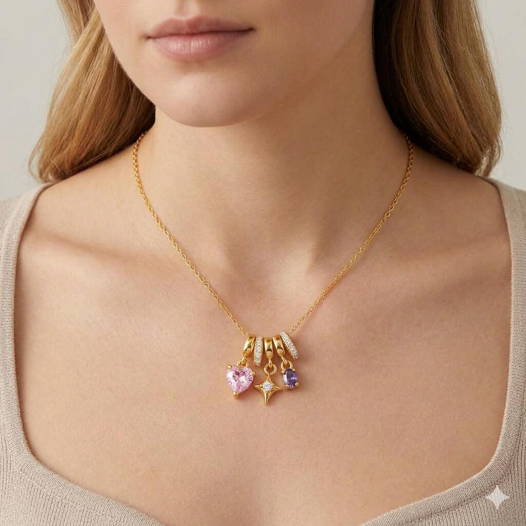 Rosa Zirkonia Herz Halskette Anlaufgeschützter Stern Anhänger für Damen 18K Vergoldet Koreanischer Stil Zierlicher Schmuck