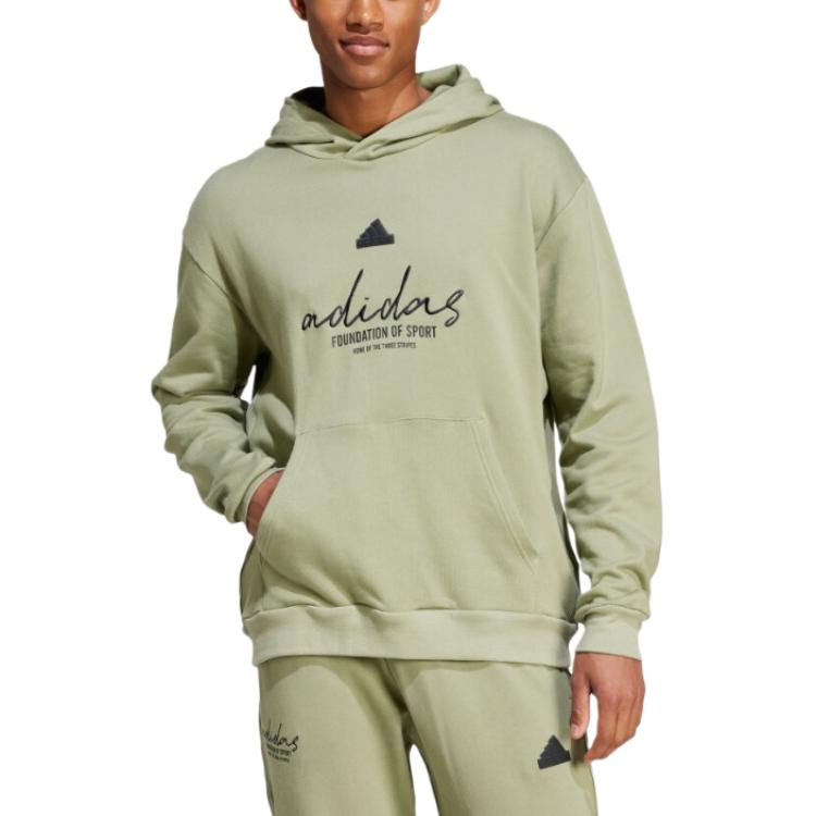 adidas Handwritten Letter Print Design Comfortable Pullover Hoodie Men Hoodies Tent-Green IW3535