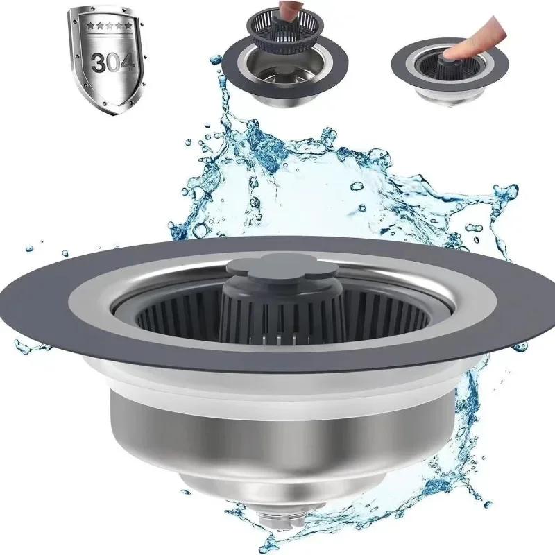 Kitchen Sink Bounce Core ABS Anti Clogging Drain Press Type Vegetable Basin Sink Drain Insect and Odor Resistant Universal