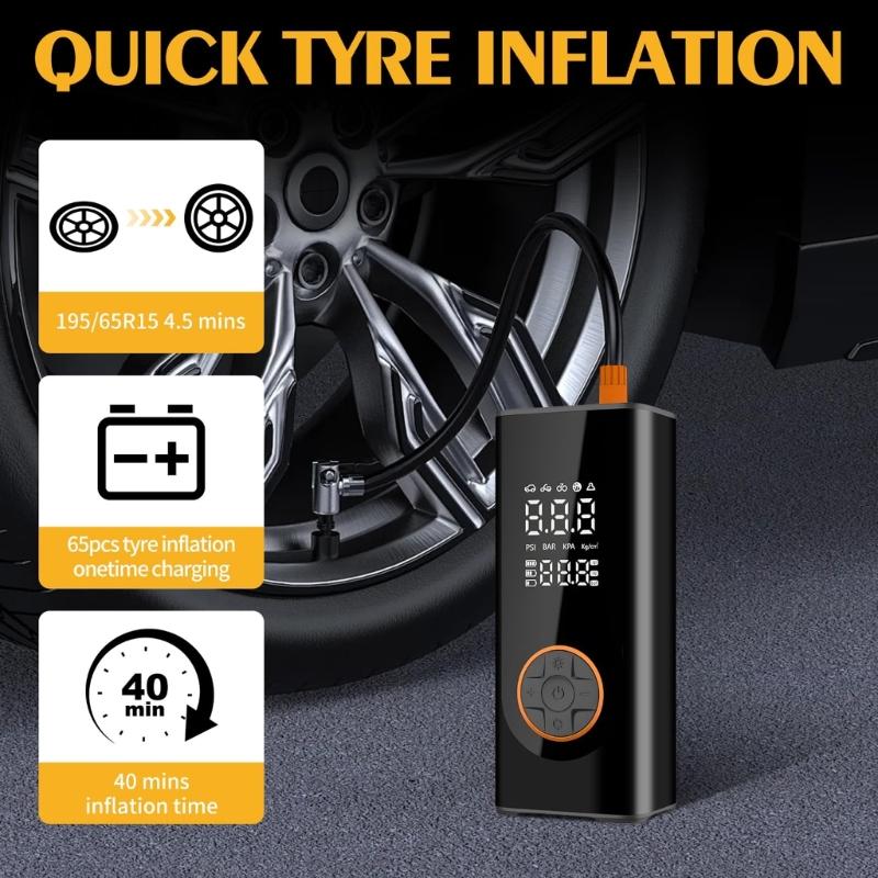 Tire Inflator Portable Air Compressor, 6000mAh Portable Air Pumps, Accurate Pressure LCD Display,Car Bike
