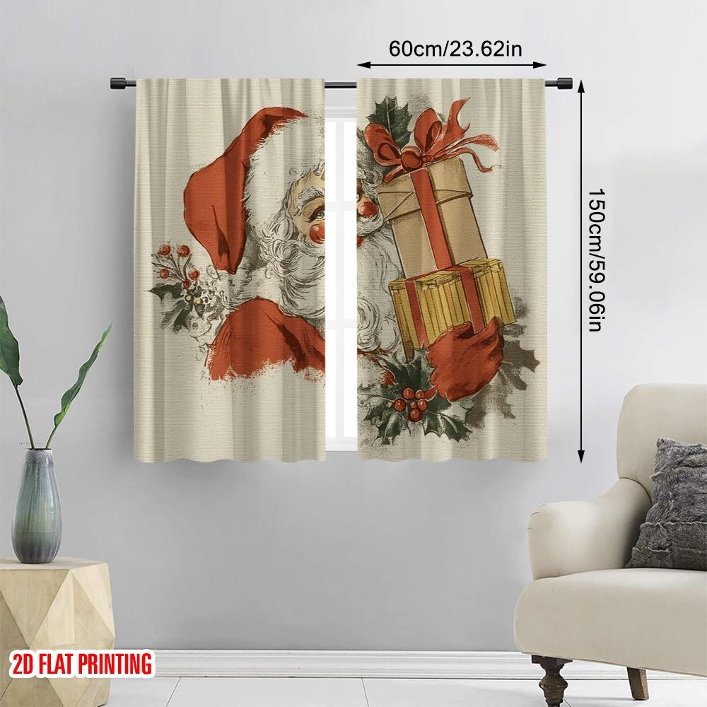 2pcs,2D Plane Printing Curtains&Window Treatment Vintage Santa Claus Versatile Polyester Fabric (without Rod) Outdoor