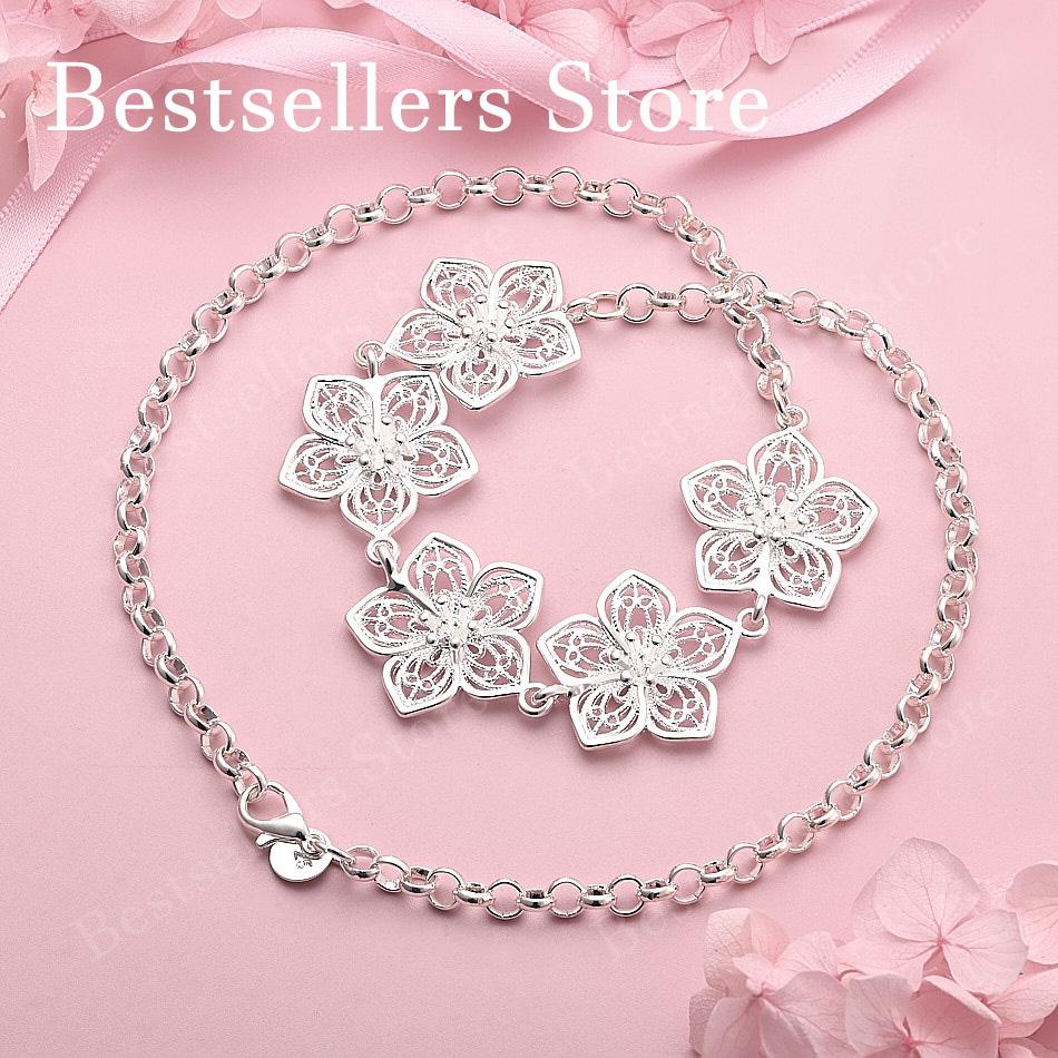 925 Sterling Silver Exquisite Flower Necklace for Women Stylish Elegant Party Wedding Jewelry 50cm