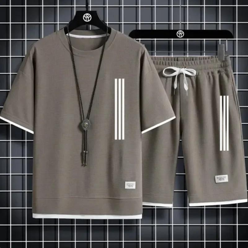 Adida Chándales de Hombre Nuevo Trajes de 2 Piezas de Manga Corta Camiseta Estampada + Pantalones de Chándal Conjuntos Ropa Deportiva Casual de Verano para Estudiantes