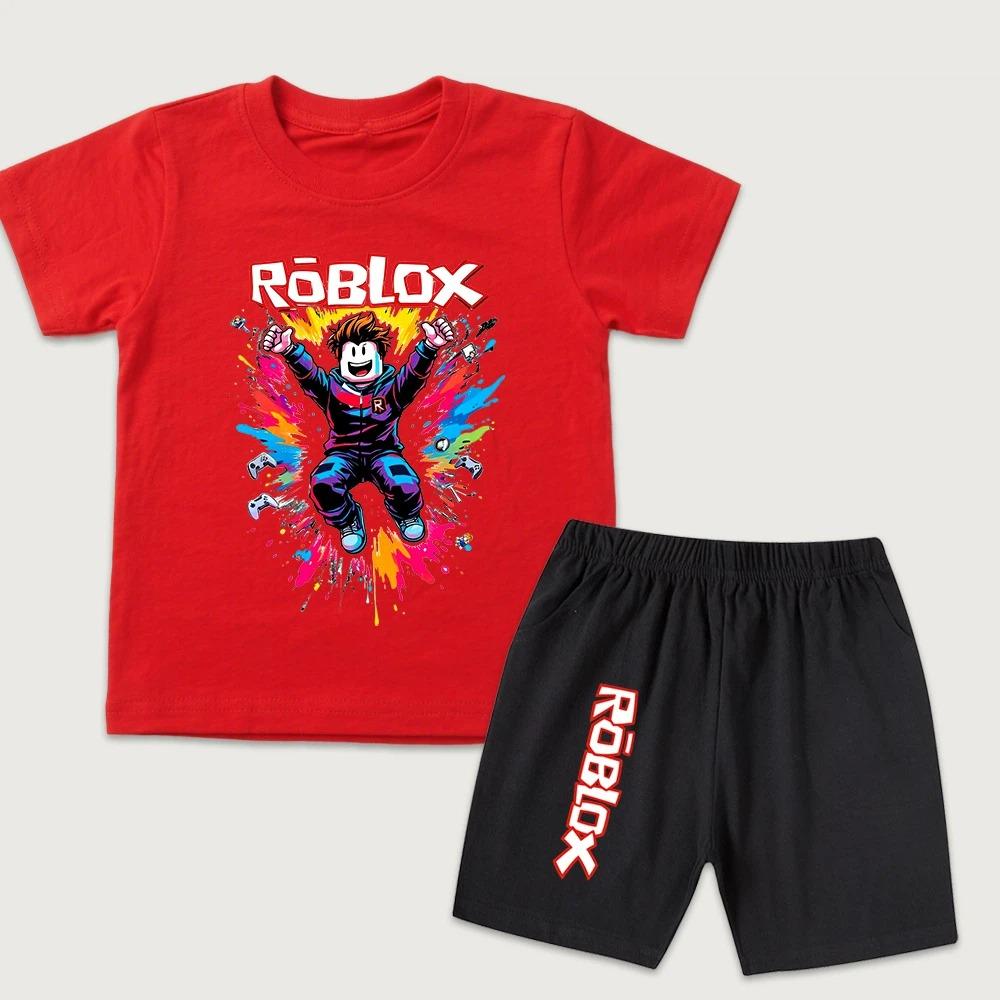 Cartoon-Aufdruck Kinder T-Shirt und Shorts 2-teiliges Set Sommer Freizeit Outfit für Jungen und Mädchen Kinderkleidung