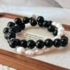 Vintage Maillard Autumn And Winter Natural Baroque Freshwater Pearl Black Agate Niche Beaded Necklace Clavicle