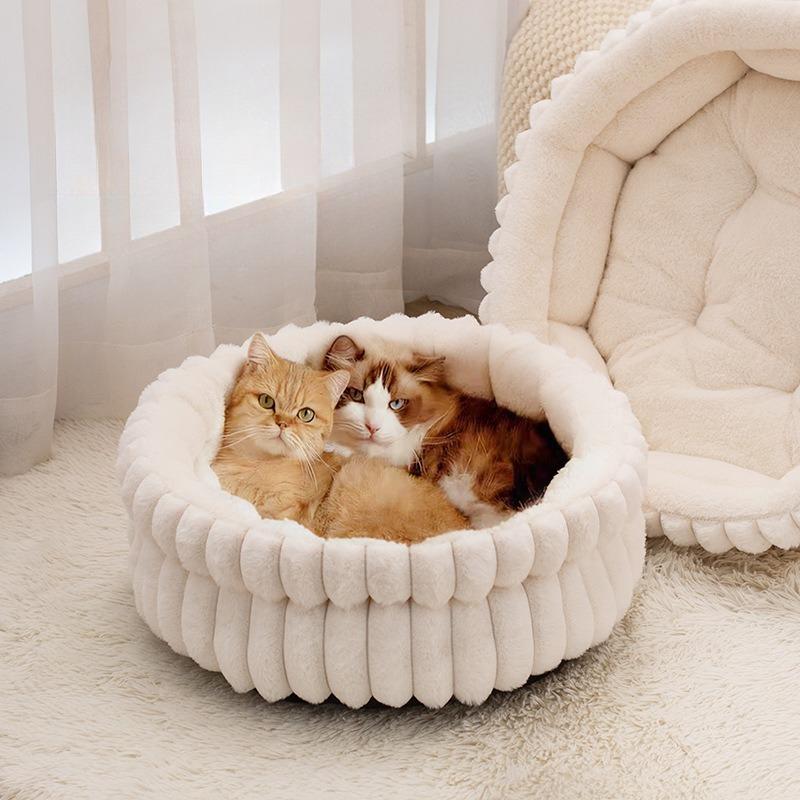 Thickened Round Pet Bed for Small Dogs&Cats Soft Washable Fabric Mat Waterproof Bottom Warm Plush Dog Cushion with Non-Slip Base