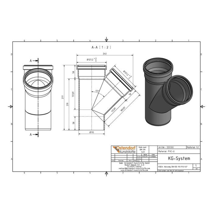 Raccordement Assainissement KG DN 110 45° - Branchement Tuyau PVC