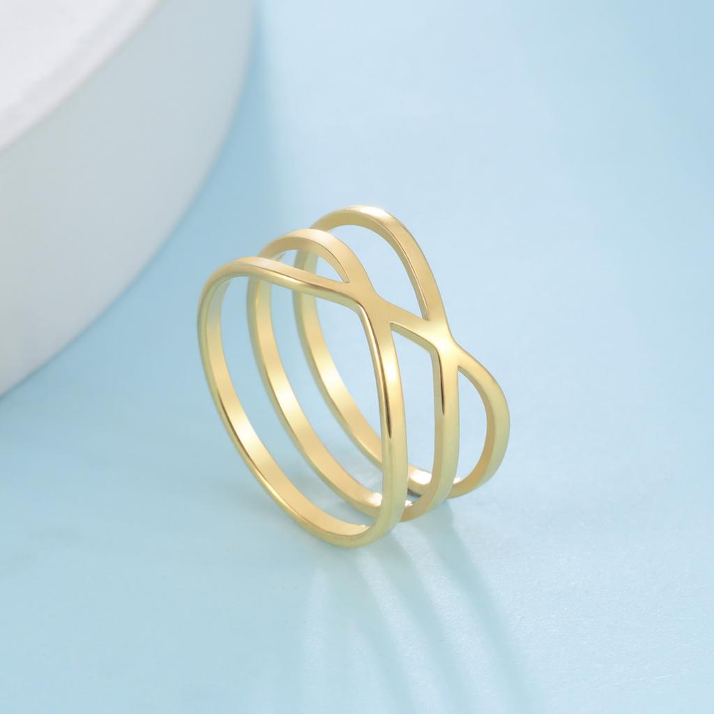 Women Cross Rings Stainless Steel Gold Color Minimalist Geometric Lines Ring Trend Wedding Jewelry Valentine Gift
