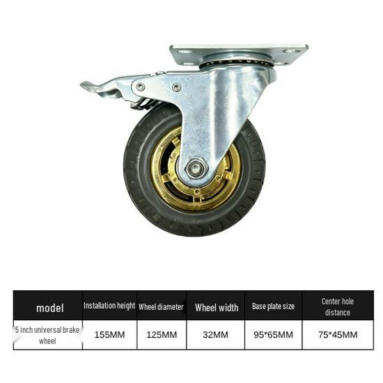 Gold-Plated Silent Rubber Casters with Brake - 3, 4, 5 Inch Options