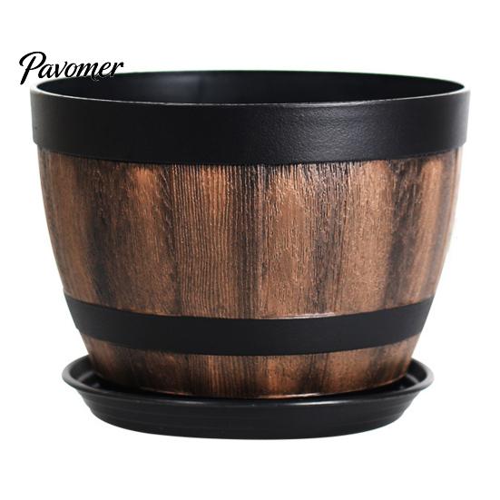 Rustic Wine Barrel Planter Large Flower Pot Whiskey Design Plant with Drainage Holes Resin Saucer Lotus Garden Pots for Herbs Outdoor Planting