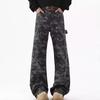 Herren Vintage Camo Weite Bein Jeans Entspannter Gerader Schnitt Arbeitskleidung Hosen