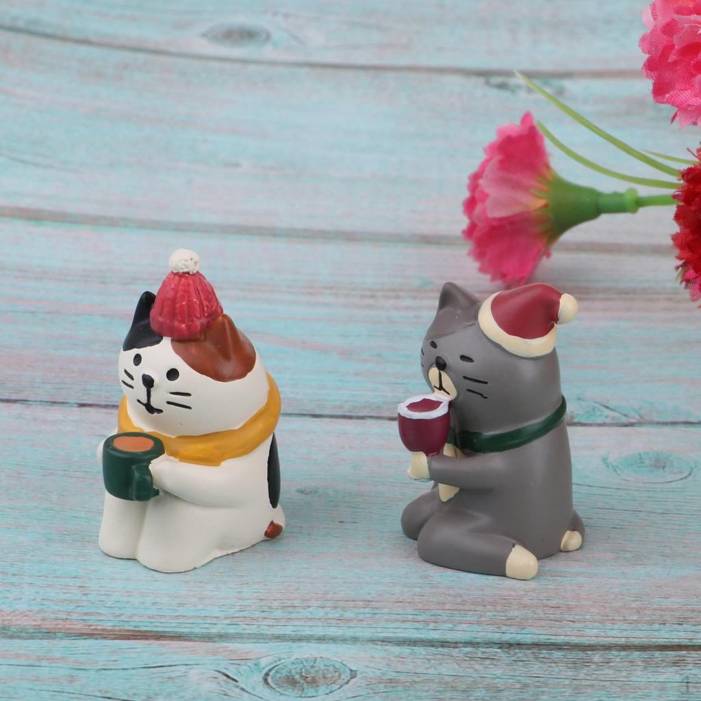 1/12 Котенок Модель Животного Кукольный домик Миниатюрная Полимерная Фигурка 2Pcs Xmas Cat