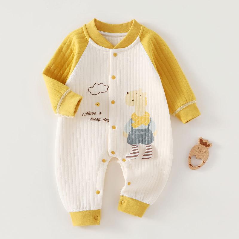 Seamless Cartoon Thick Warm Long Sleeve Newborn Baby One Piece Romper Crawling Suit