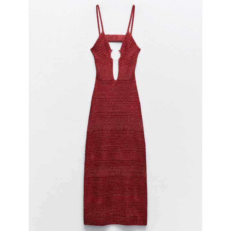 Za2024 Summer New Product Women's Clothes Waist Slim Looking Opening Design Buckle Decoration Knitting Dress 2756023