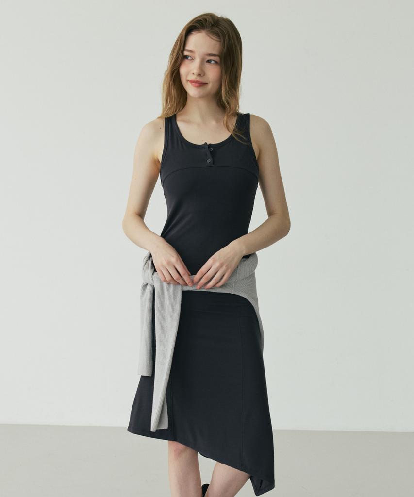 Linte Asymmetrical Button Dress Dark Gray