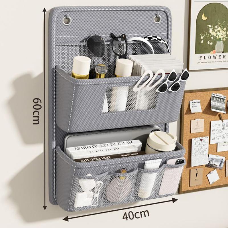Gray Wall-Mounted Storage Organizer Multi-Compartment Fabric Hanging Bag Viewing Window for Office Closet Versatile Hanging Bag