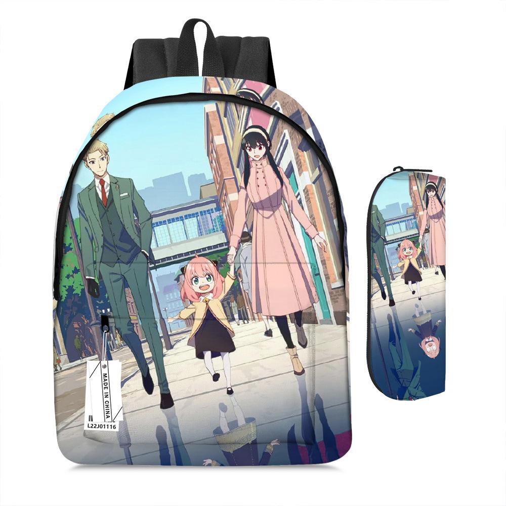 Spy Play House Cartoon Backpack Elementary And Secondary School Children'S School Bag Digital Full Printing Backpack Pencil Case