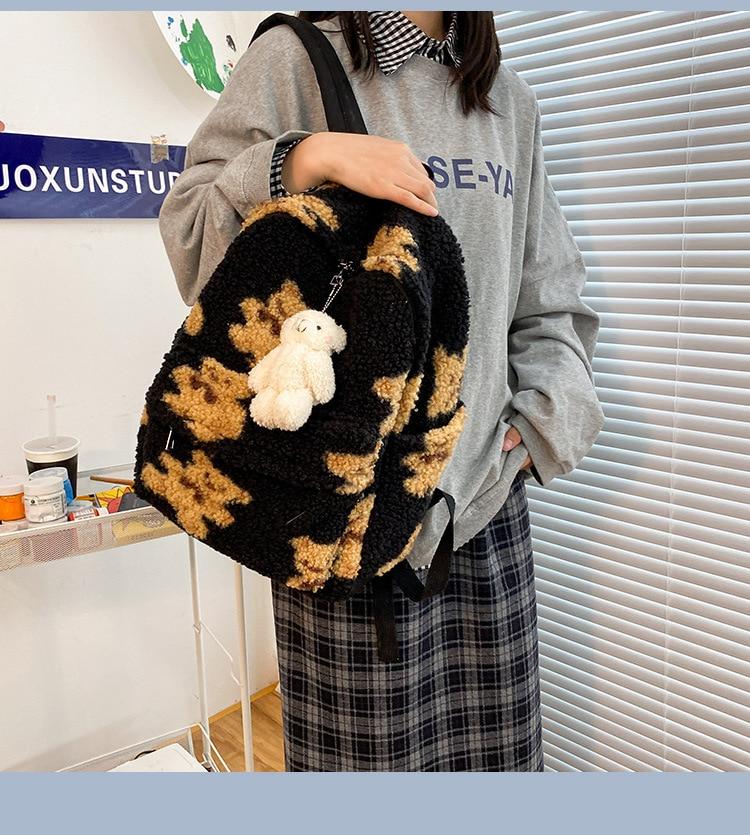 Koupit Imitation Lamb Hair Backpack Women School Bags for  display picture 1
