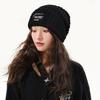 Hat Women's Autumn and Winter Trendy Patch Letter Wool Hat Men's Loose Big Head Circumference Warm Versatile Knitted Hat