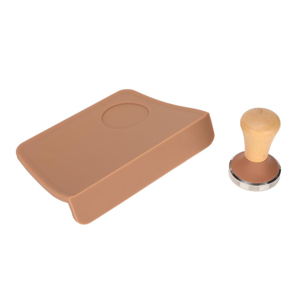 2Pcs Coffee Tamp Mat Integrated Silicone Coffee 90 Degree Corner Tampering Mat with Tamper Brown