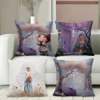 Federe per Cuscini Cartoni Animati Carini con Scene Fantasy Federa in Poliestere, Copricuscino Decorativo per Divano Cuscino per Testiera