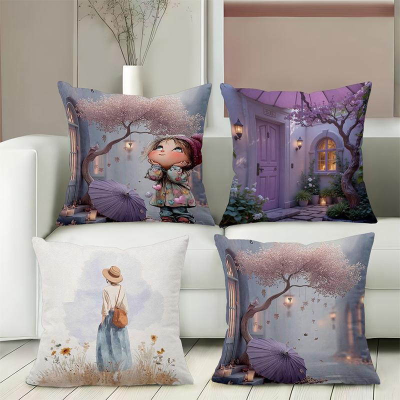 Cute Cartoon Pillow Covers With Fantasy Scenes Polyester pillowcase, sofa decorative cushion cov Headboard Pillow