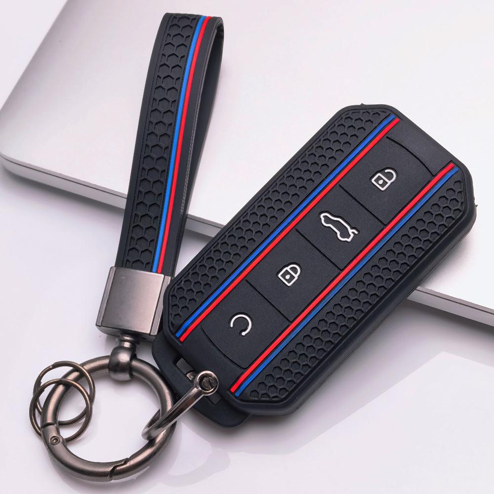 Key Fob Cover for Chery Omoda C7 Jaecoo J7 J5 with Keychain Non Slip Ergonomic Soft Key Shell for 4 Button Chery Car Key Anti-Scratch Surface
