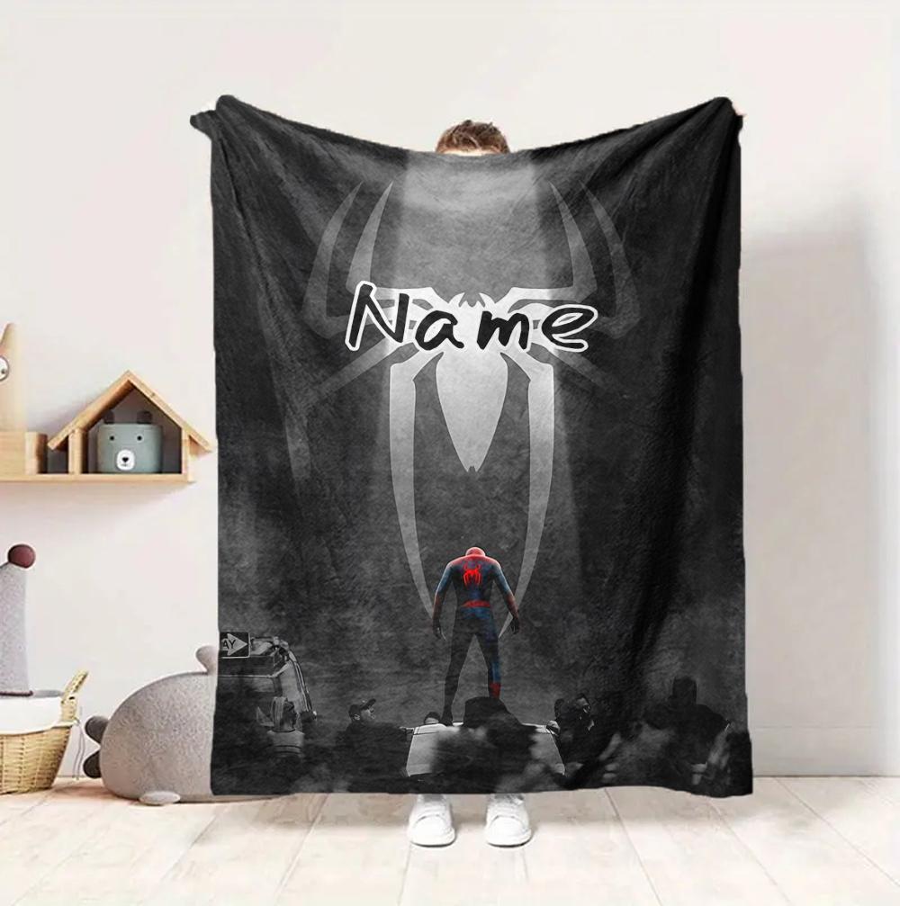 Custom Name Spider-Man Mask Flannel Blanket Throw Blanket Soft Warm Sofa Bed Decor Unique Gift