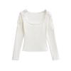Pure Desire U-neck Lace Patchwork Fleece Long-Sleeve T-shirt for Women - Autumn/Winter Slim Fit Short Base Layer