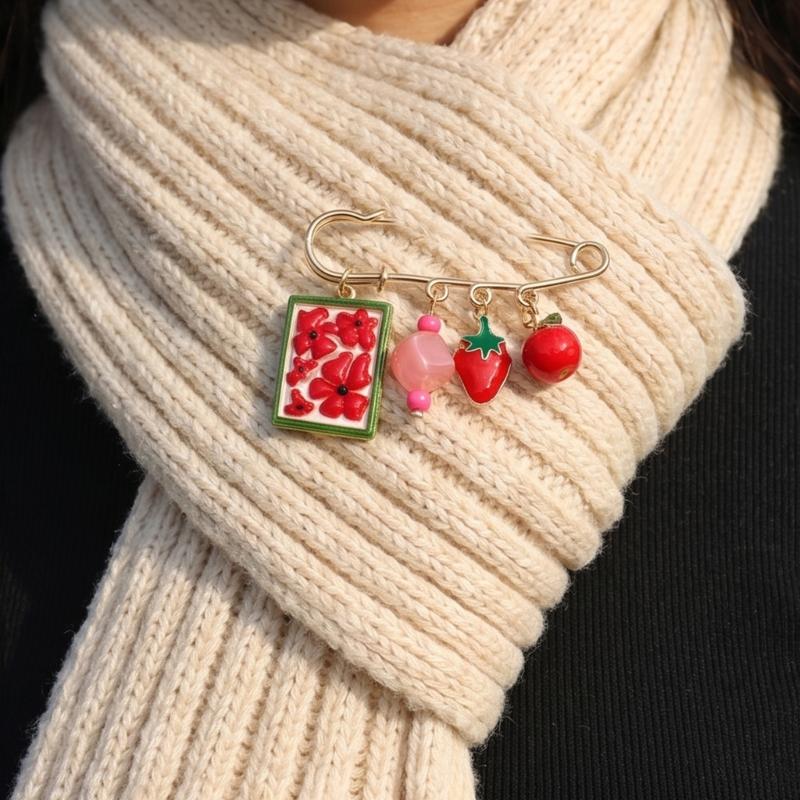 Colorful Fruit Flower Design Alloy Brooch Lightweight Stylish Jewelry For Summer Dresses And Scarves