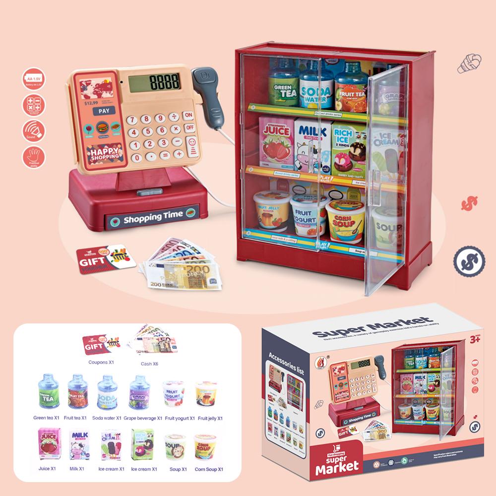 Scanning Cash Register Bills Coins Children'S Food Simulation Supermarket Play House Game With Sound Lights Kids Toys Xmas Gifts