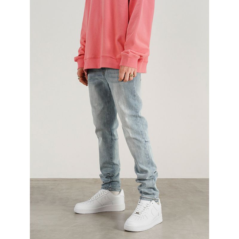 Five-Color High Street Style Basic Washed Distressed Stretch Slim fit Feet Jeans National Fashion Solid Slimming Trousers for Men