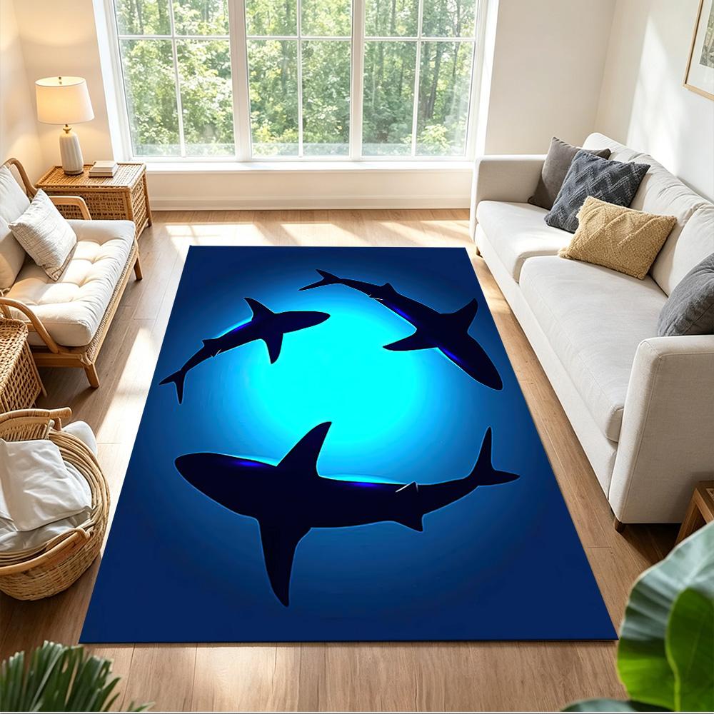 Sharks In Deep Blue Ocean Non-Slip Home Carpet Design for Office Decor Living Room Bedroom Gift