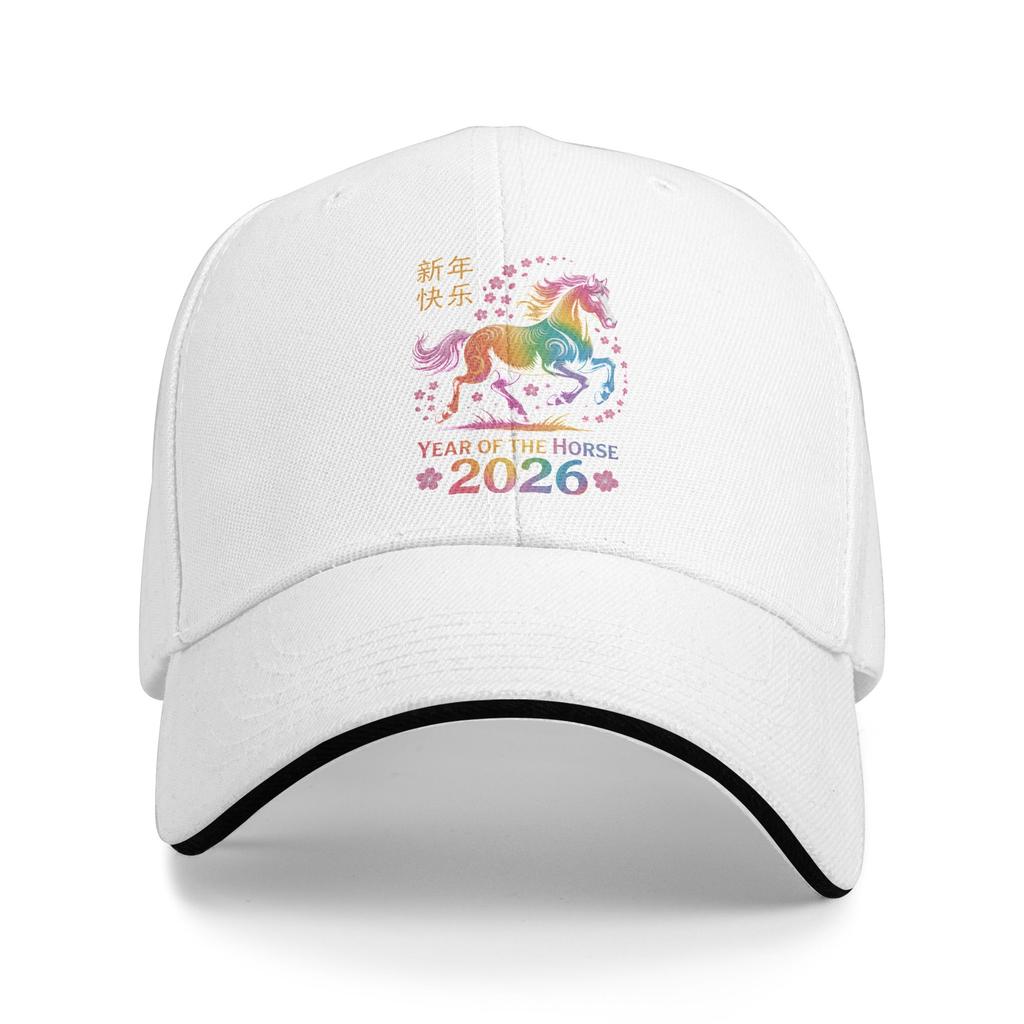Unisex Happy New Year 2026 Year of The Horse 2026 Outdoor Hat Summer Adjustable Cap Casual Baseball Cap 2026 Golf Sunshade