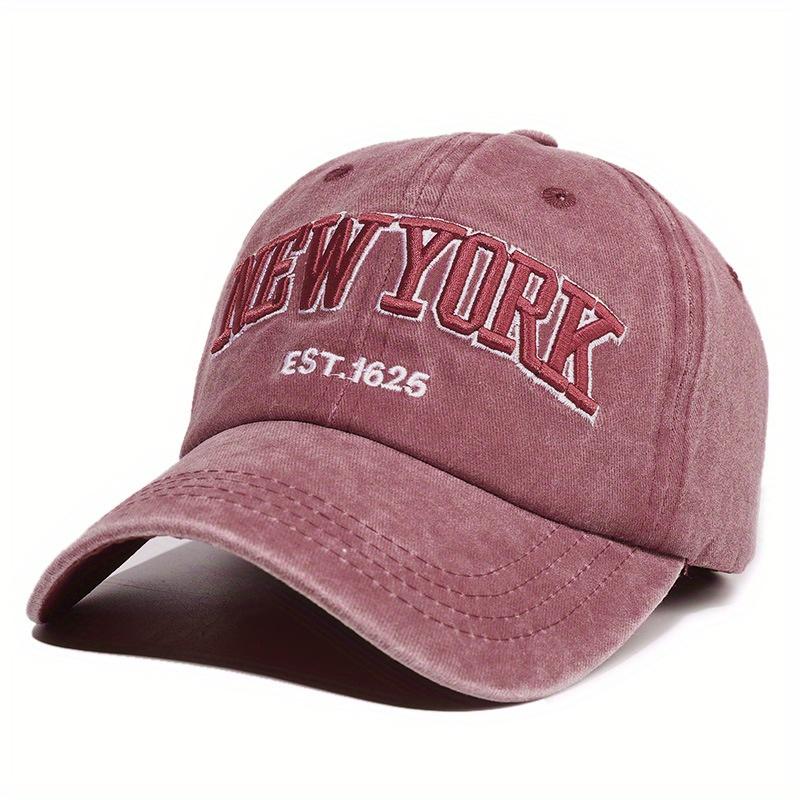 1 Stück Unisex Baseballkappe mit New York Stickerei, Vintage gewaschene distressed Hüte für Damen & Herren bordeaux