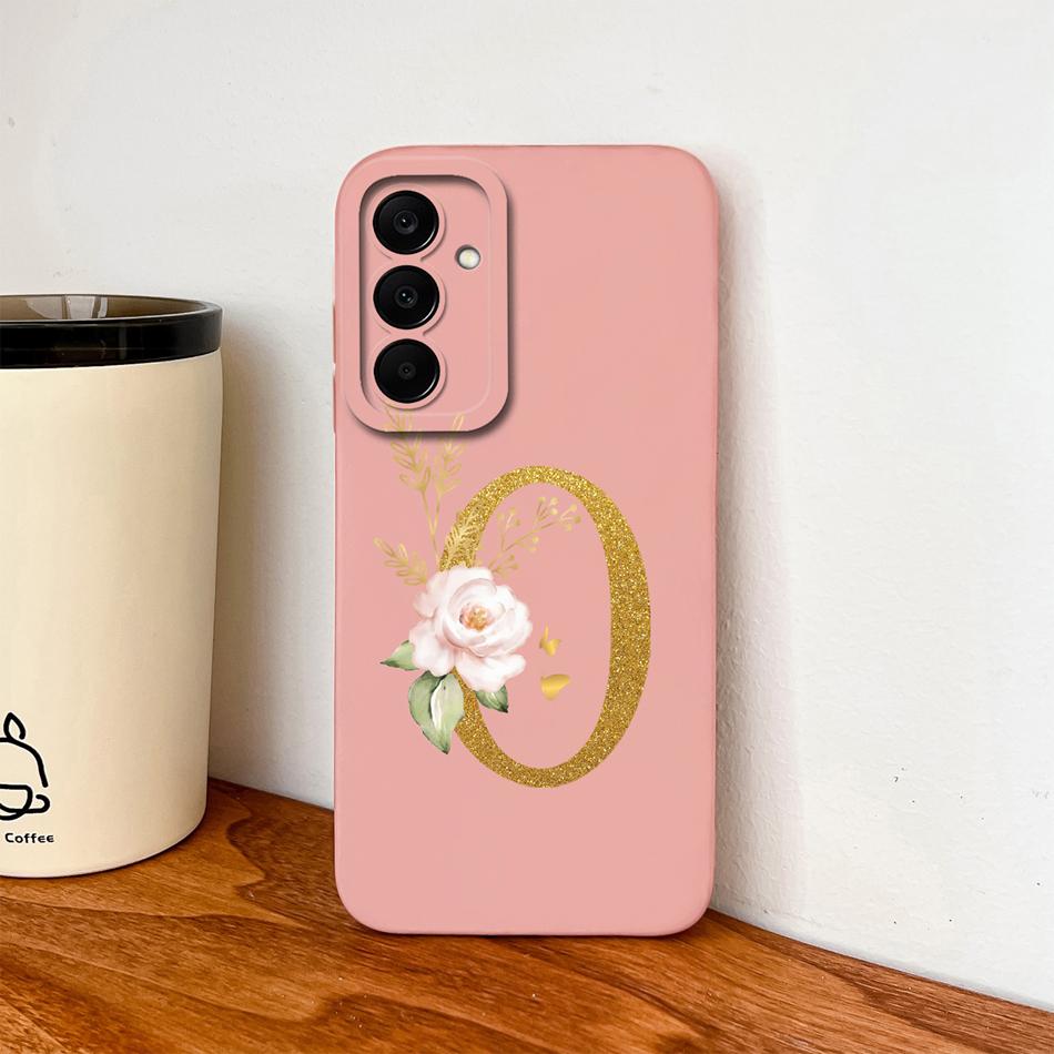 Flower Letters Case For Samsung Galaxy A17 A07 A37 A57 Couple Bumper Soft Liquid Silicone Anti Slip Phone Protective Cover Coque