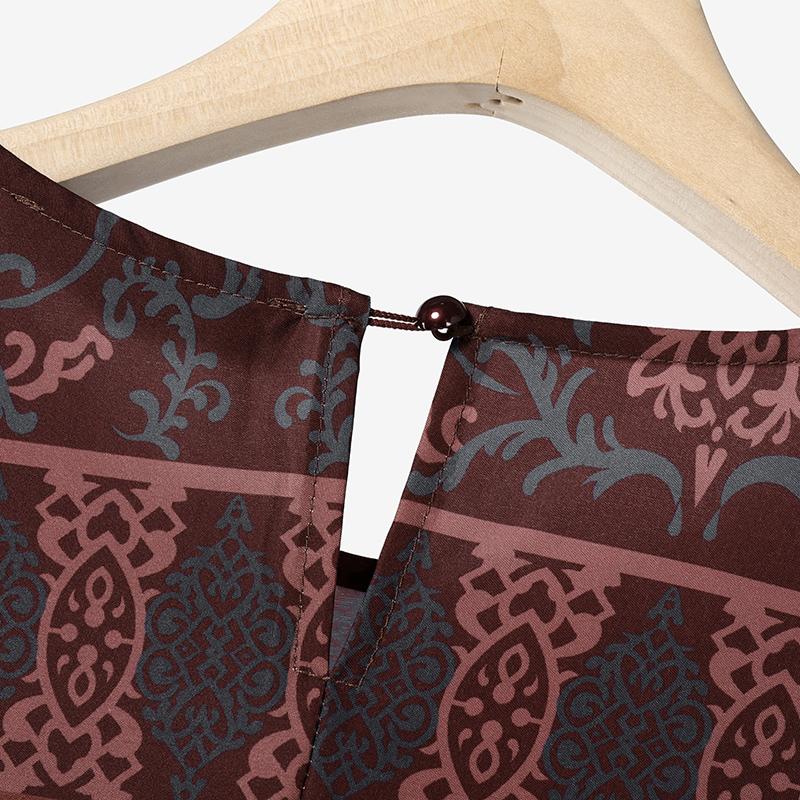 ZANZEA Women Casual Round Neck Long Sleeve Print Muslim Long Dress